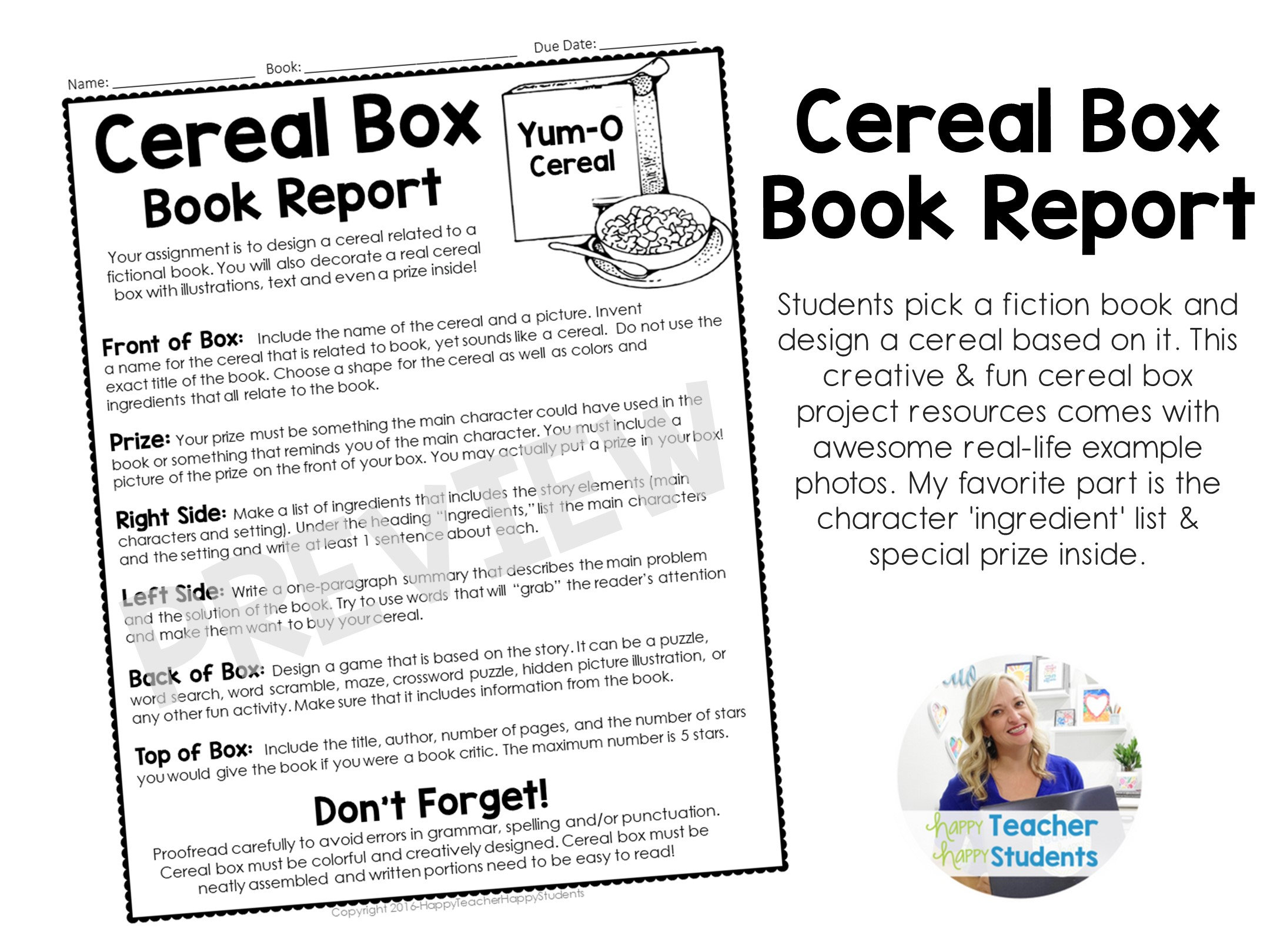 commercial for cereal box book report
