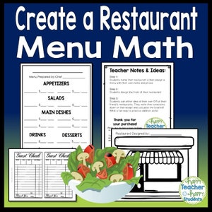 Op de afbeelding: Een printbaar werkblad voor kinderen om een restaurantmenu te maken. Het werkblad bevat secties voor voorgerechten, salades, hoofdgerechten, dranken en desserts. Er is ook ruimte voor de naam van de chef-kok en een sectie voor de naam van het restaurant. Het werkblad is ontworpen om kinderen te helpen leren over wiskunde en geld.