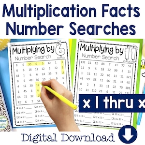 Multiplication Number Searches (x 2 thru 12) A FUN Multiplication Activity for Multiplication Facts Practice (Digital Download)