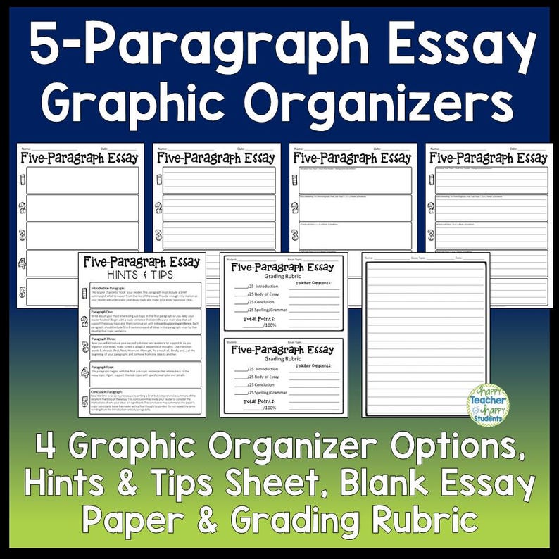 Aufsatz Grafik Organizer: 5 Absatz Vorlage mit Tipps (Digitaler Download) Bild 2