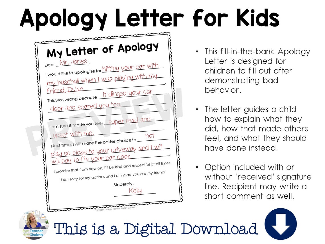 Apology Letter Printable Apology Letter Template for Kids Etsy Apology Letter Printable Apology Letter Template for Kids Etsy