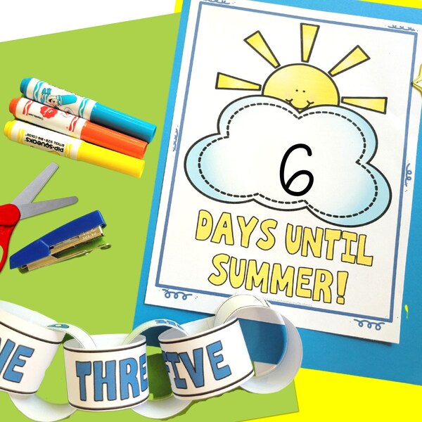 Summer Countdown Sign with Paper Chain, Countdown to Summer Activity,  Last 30 Days of School, End of Year Countdown, Summer Vacation