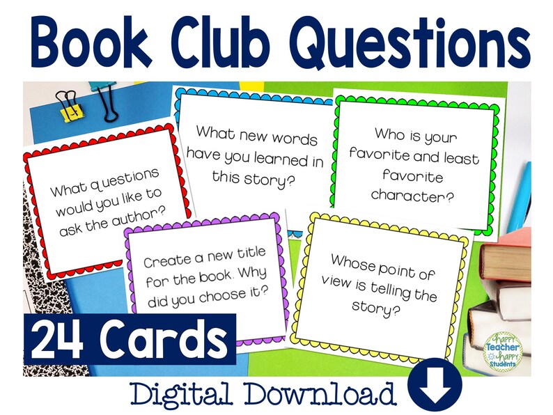 Printable Book Club Question Cards 24 Book Club Discussion Questions