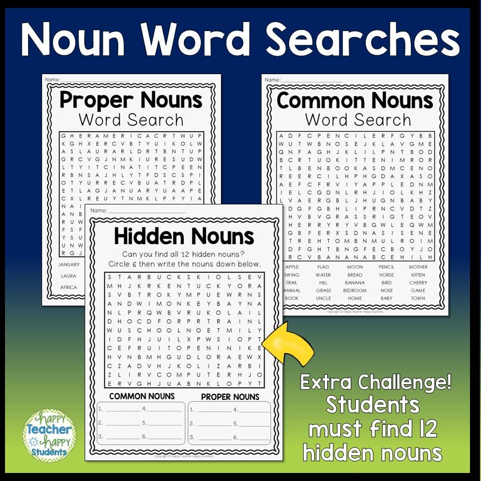 Noun Word Search | 3 Noun Word Searches | Proper & Common Nouns Word ...