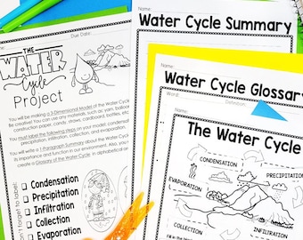 Proyecto del ciclo del agua / Hacer un modelo 3D del ciclo del agua / Hoja de trabajo del ciclo del agua / PDF imprimible / Ciclo del agua imprimible / Proyecto del ciclo del agua