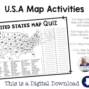 United States Map Quiz &amp; Worksheet: USA Map Test With Practice Sheet, States Map Quiz, Decorate ...
