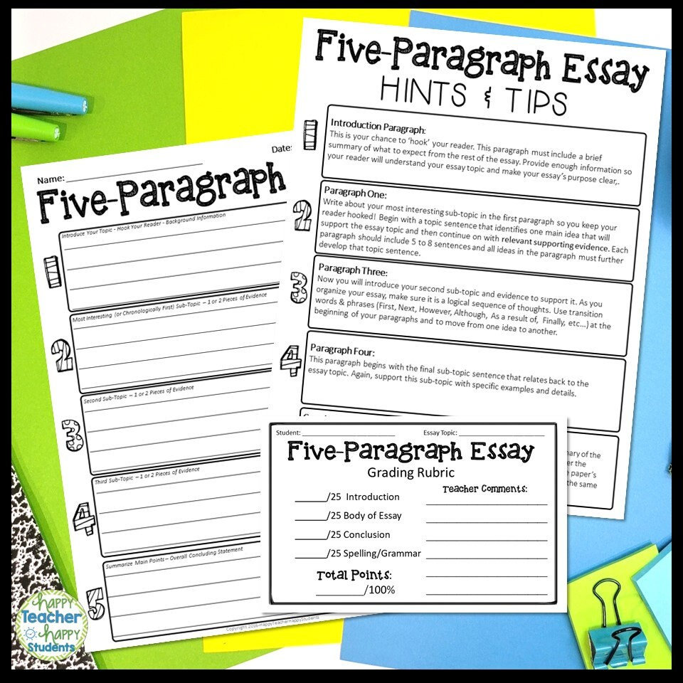 5 Paragraph Essay Graphic Organizers: 4 Worksheets With Tips Sheet ...