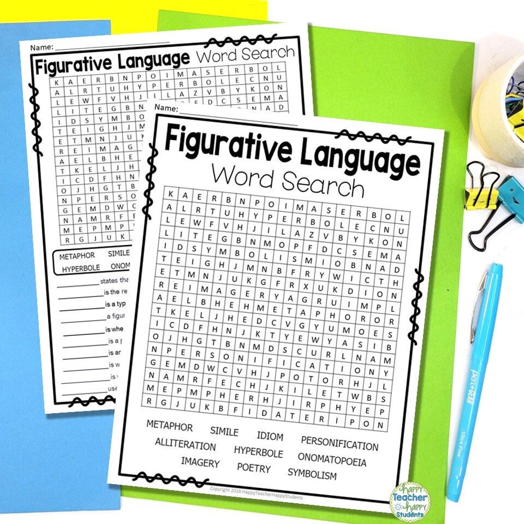 Figurative Language Word Search 2 Difficulty Levels Etsy