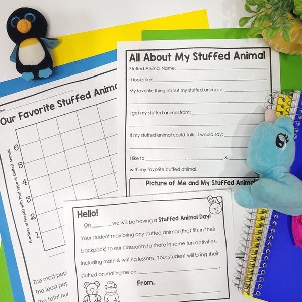 Stuffed Animal Day Writing and Math, Bring Stuffed Animals to School Activities, Stuffed Animal Activities for Kids, Stuffed Animals Math