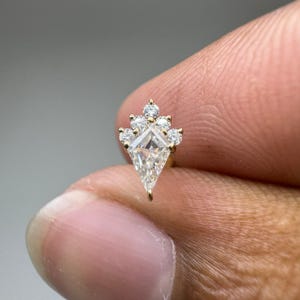 10K Solid Gold Kite Diamond 16g Flat Back Stud Threaded Cartilage Earring Helix Conch Tragus Labret Crown Ear Piercing Fine Jewelry Gift