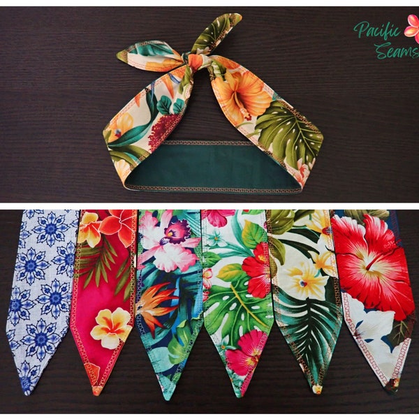 Hawaiian Floral Headbands | Various Colors | Self Tying Headband | Hawaiian Style Prints | Retro Hair Wrap | Knotted Headbands
