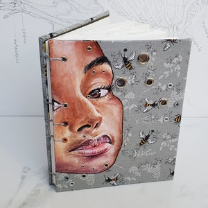 Hand-Painted Journal: Bees & Face Art, Deckled Edge Paper