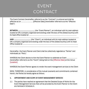 Event Contract, Editable Template, Contract Agreement, Event Contract Template, Event Agreement Template