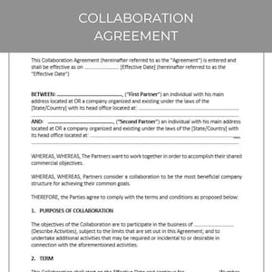 Collaboration Agreement, Contract Agreement, Editable Template, Contract Template, Agreement Template