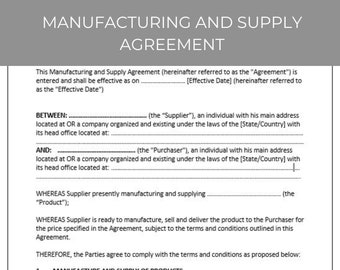 Manufacturing and Supply Agreement