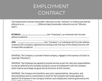 Editable Employment Contract Template | Small Business (word, PDF ...
