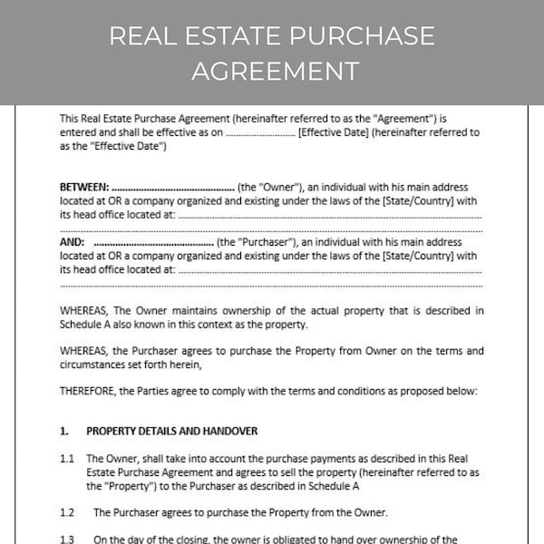 Real Estate Purchase Agreement Etsy