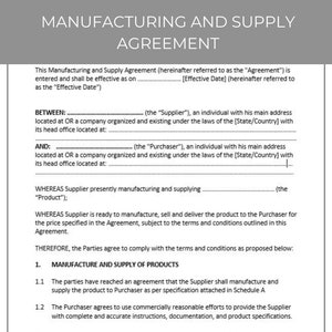 Manufacturing and Supply Agreement