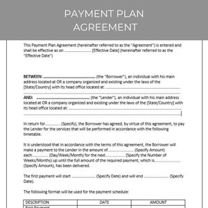 Payment Plan Agreement
