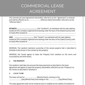 Commercial Lease Agreement, Lease Contract, Rental Agreement, Contract Agreement, Editable Template