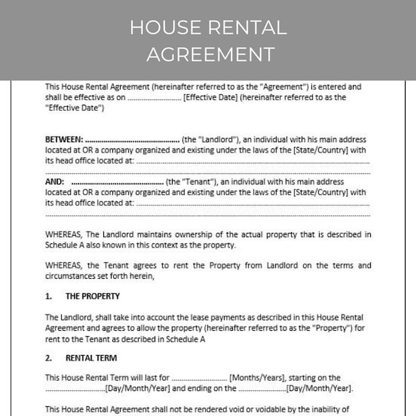 Lease Agreement House Rental Etsy