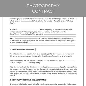 Photography Contract Etsy