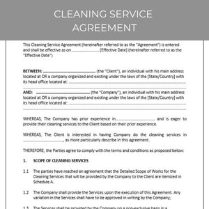 Cleaning Services Agreement, Cleaning Services Contract, Cleaning Business