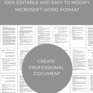 以下が含まれることがあります： Microsoft Word ドキュメントテンプレートのページのコラージュ。ドキュメントのタイトルは「プロフェッショナルなドキュメントを作成する」。ドキュメントは 100% 編集可能で、簡単に変更できます。このテンプレートで時間を節約しましょう。