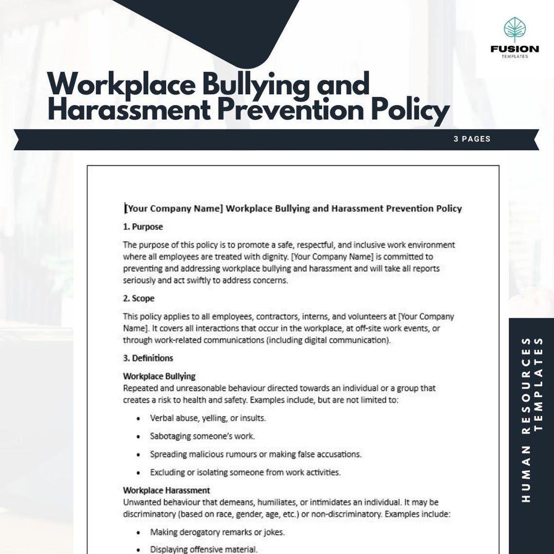 Workplace Bullying and Harassment Prevention Policy Template - Etsy