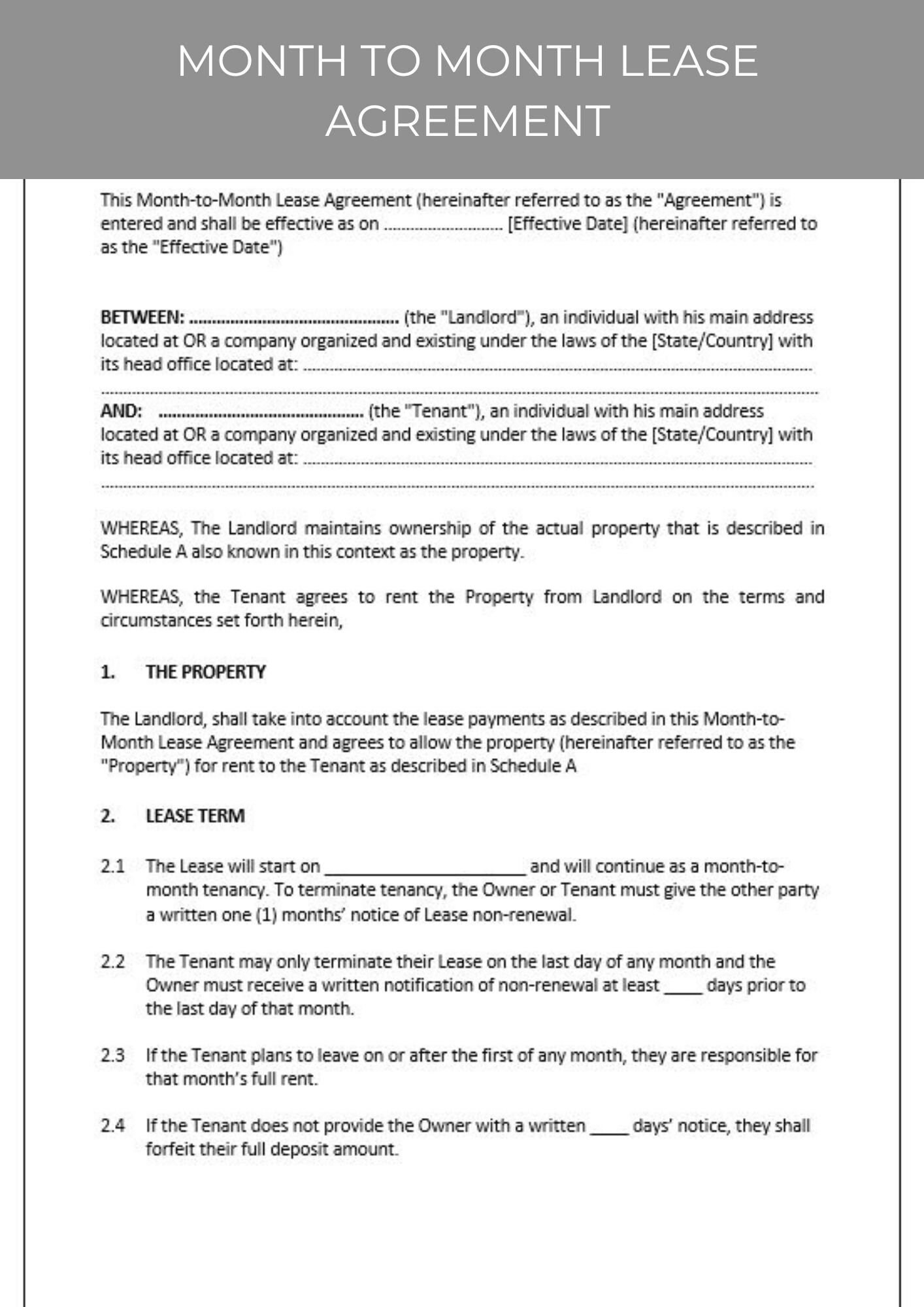 Month to month lease agreement rental agreement residential lease