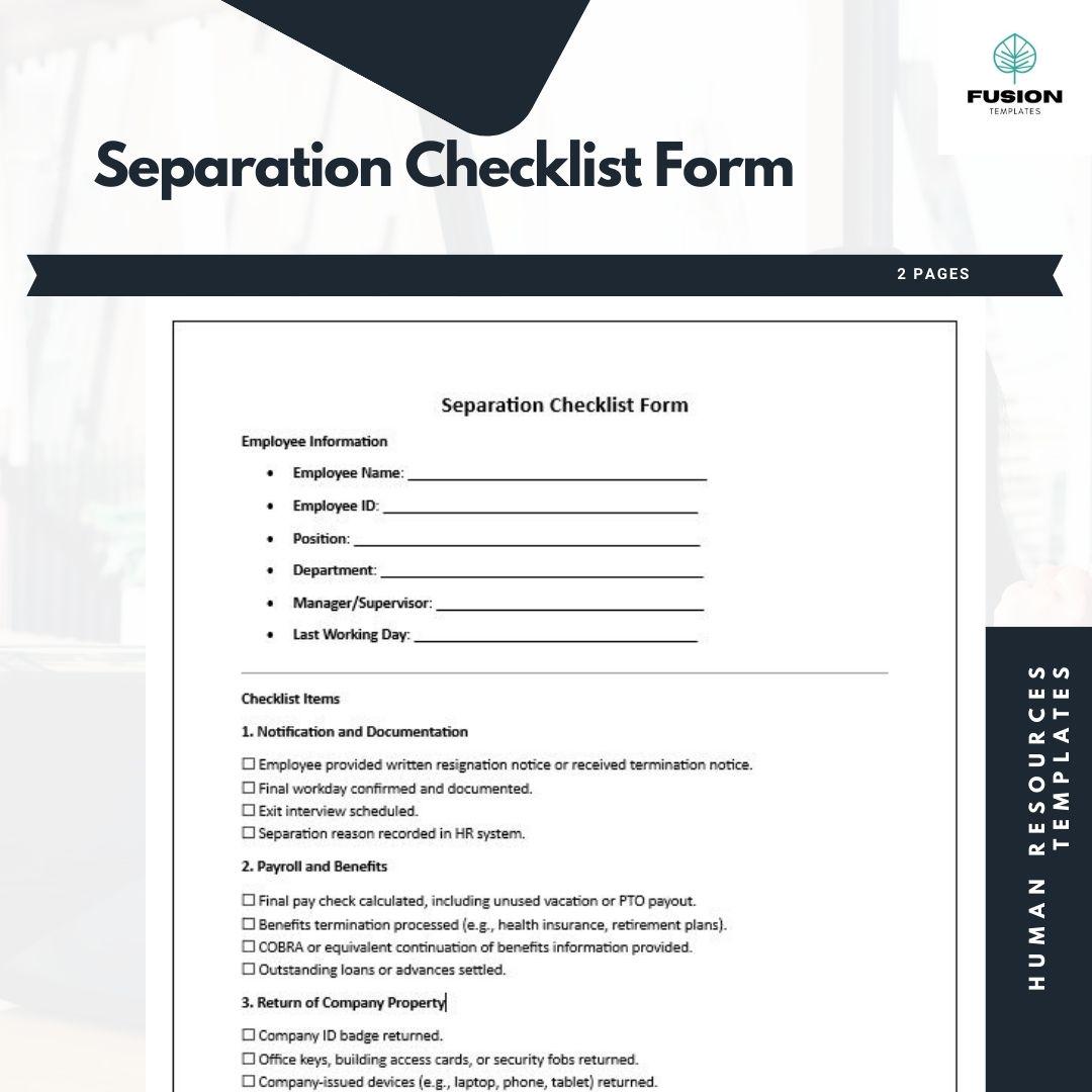 Relationship Separation Checklist.pdf Separation Checklist Form Templates Human Resources Documents Templates ...