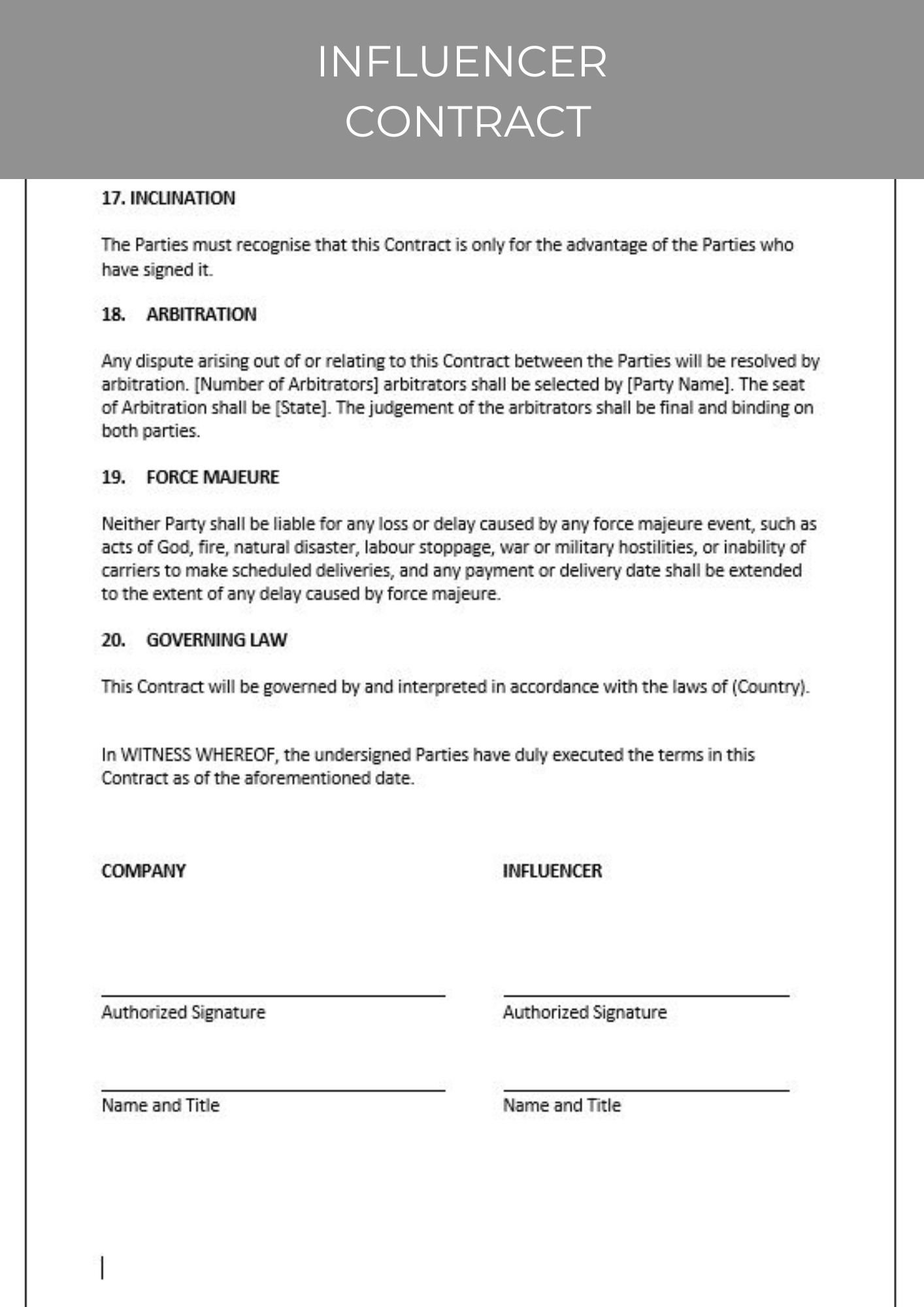 Influencer Contract Editable Contract Contract Agreement Influencer