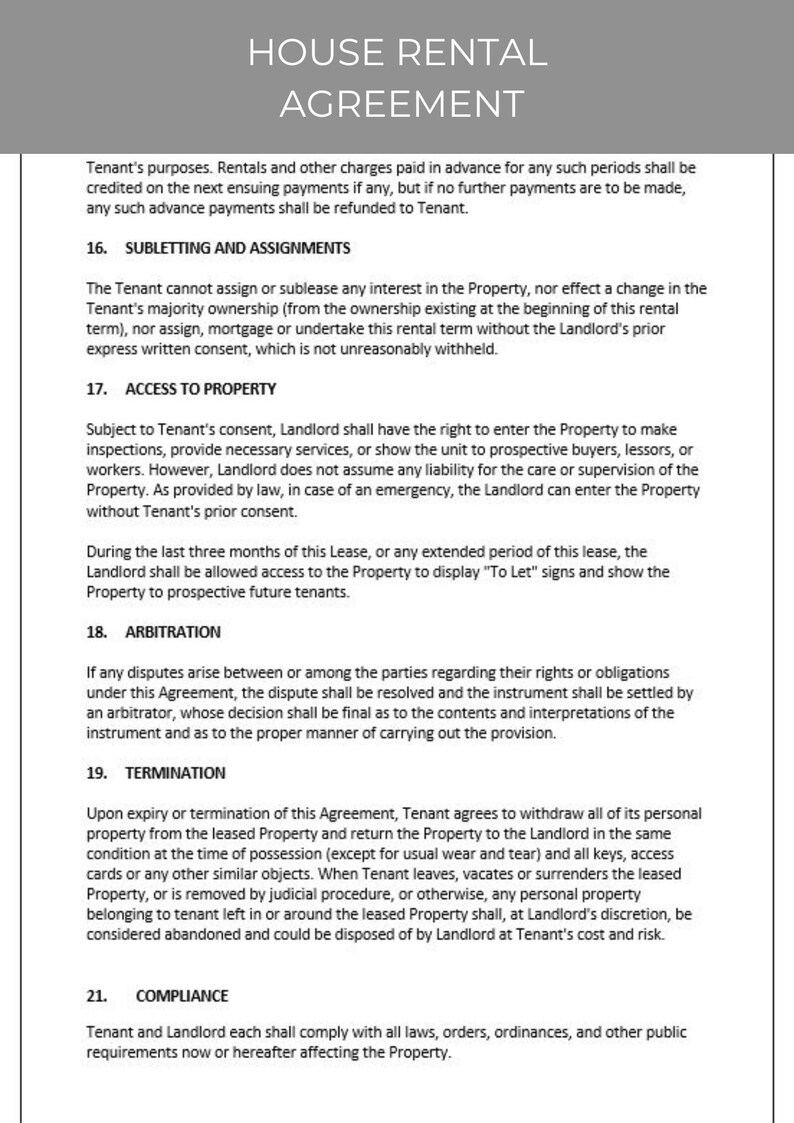 House Rental Agreement, Residential Lease, Rental Agreement, Lease