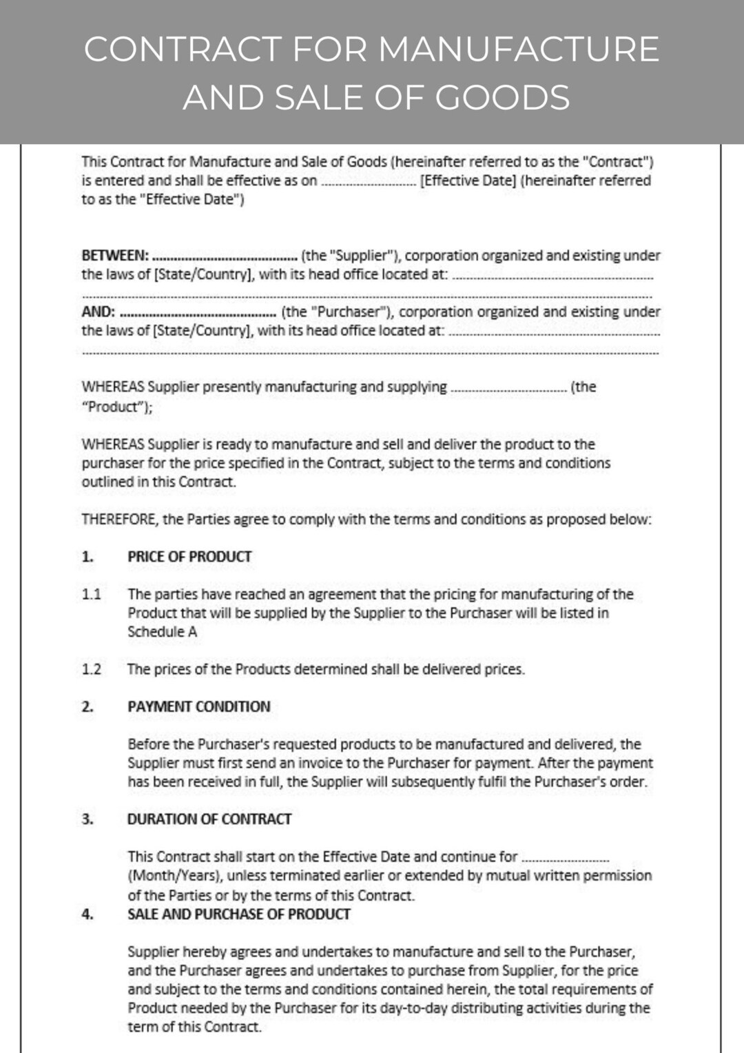 Contract for Manufacture and Sale of Goods - Etsy