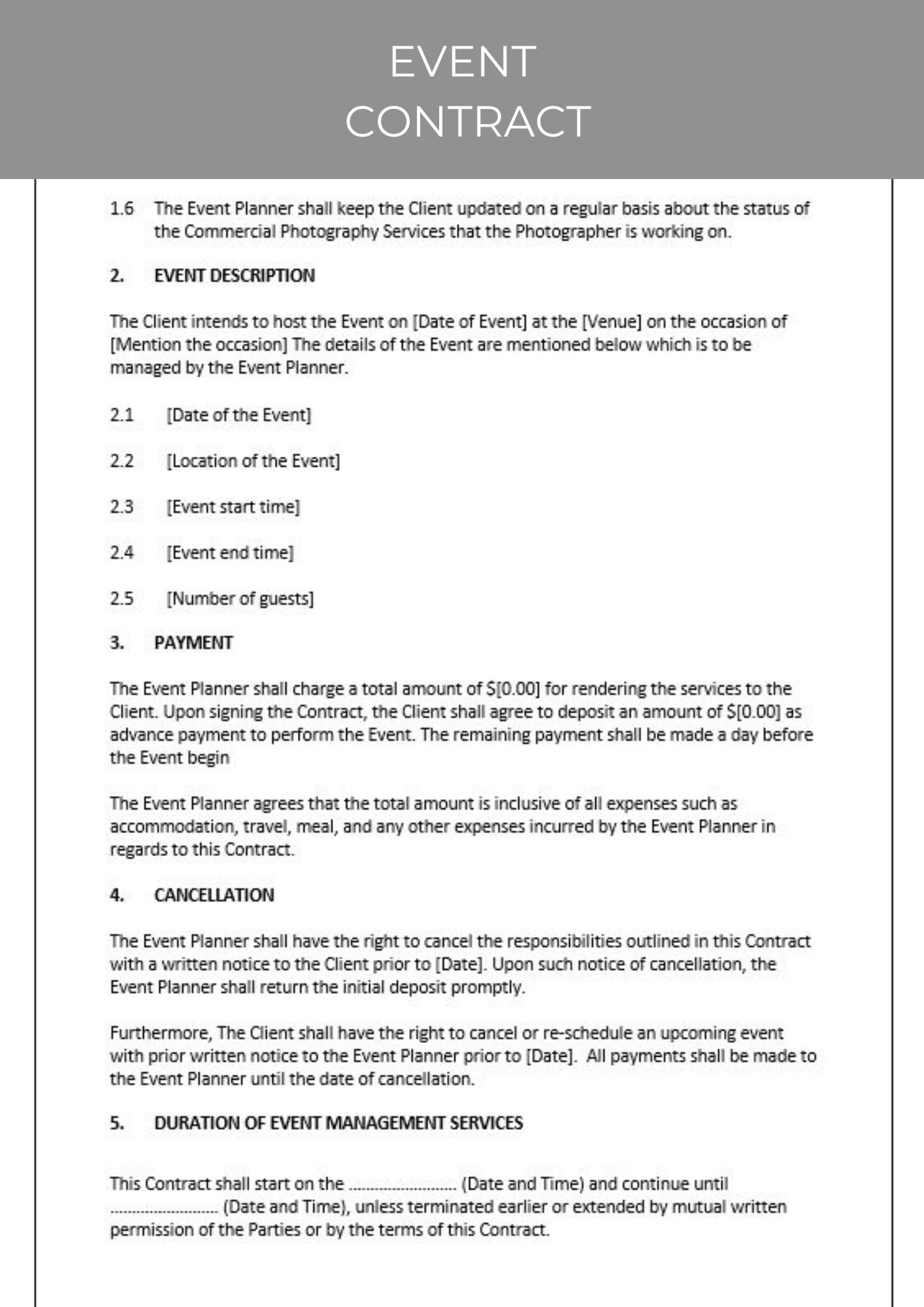 Event Contract, Editable Template, Contract Agreement, Event Contract Event Contract, Editable Template, Contract Agreement, Event Contract