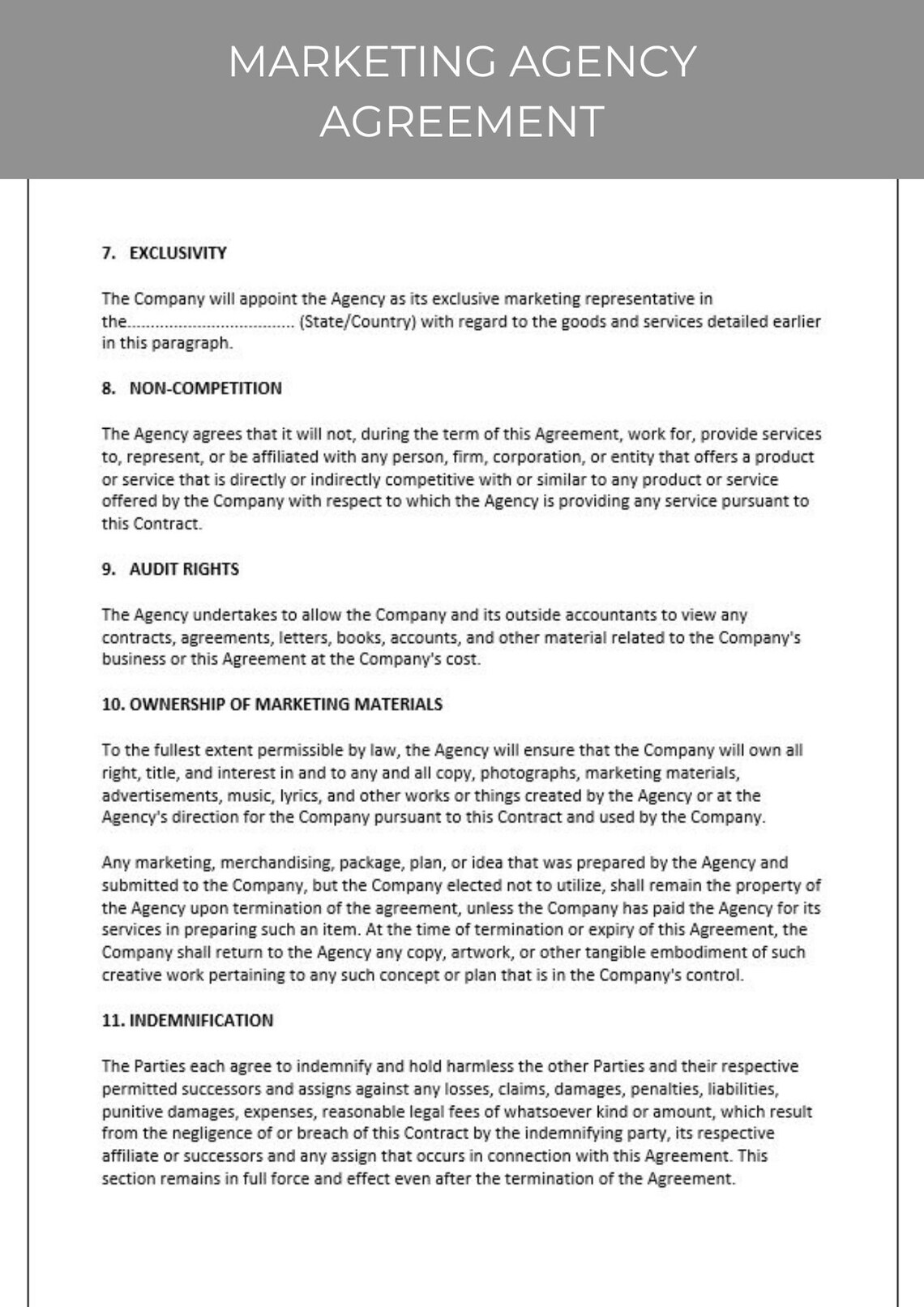 Marketing Agency Agreement, Contract Agreement, Marketing Agency
