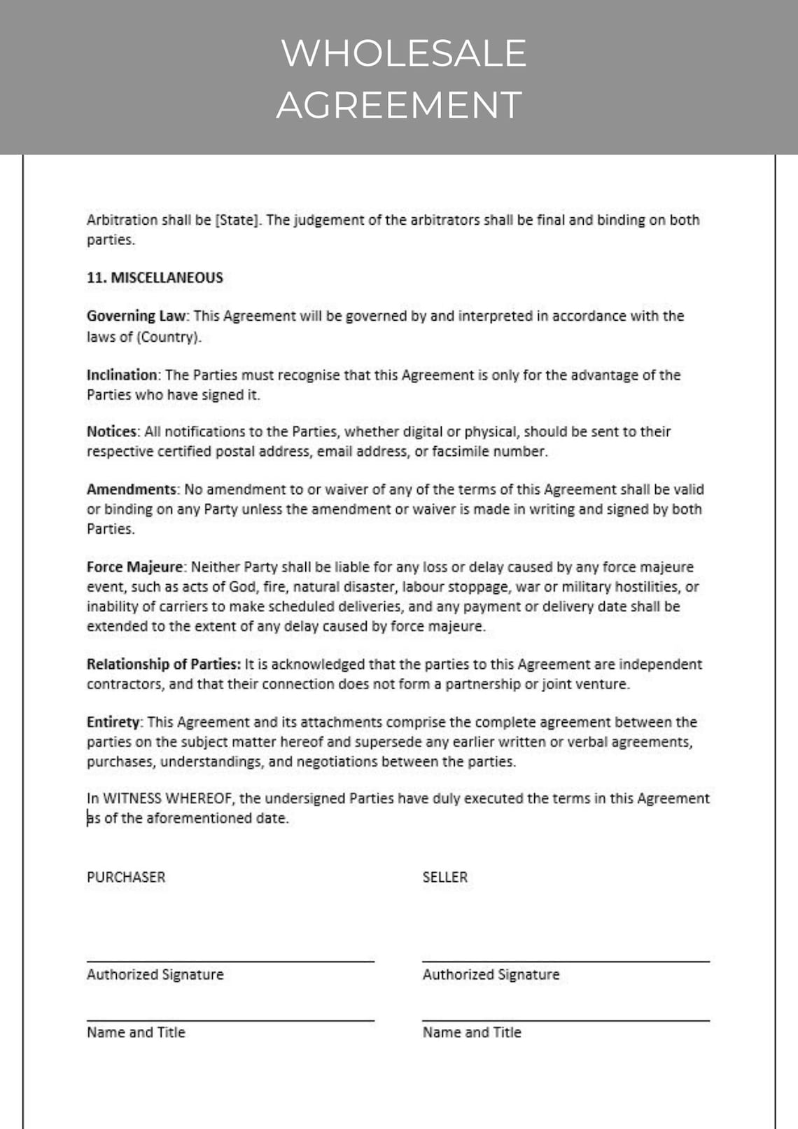 Wholesale Agreement, Editable Template, Wholesale Contract Agreement Wholesale Agreement, Editable Template, Wholesale Contract Agreement