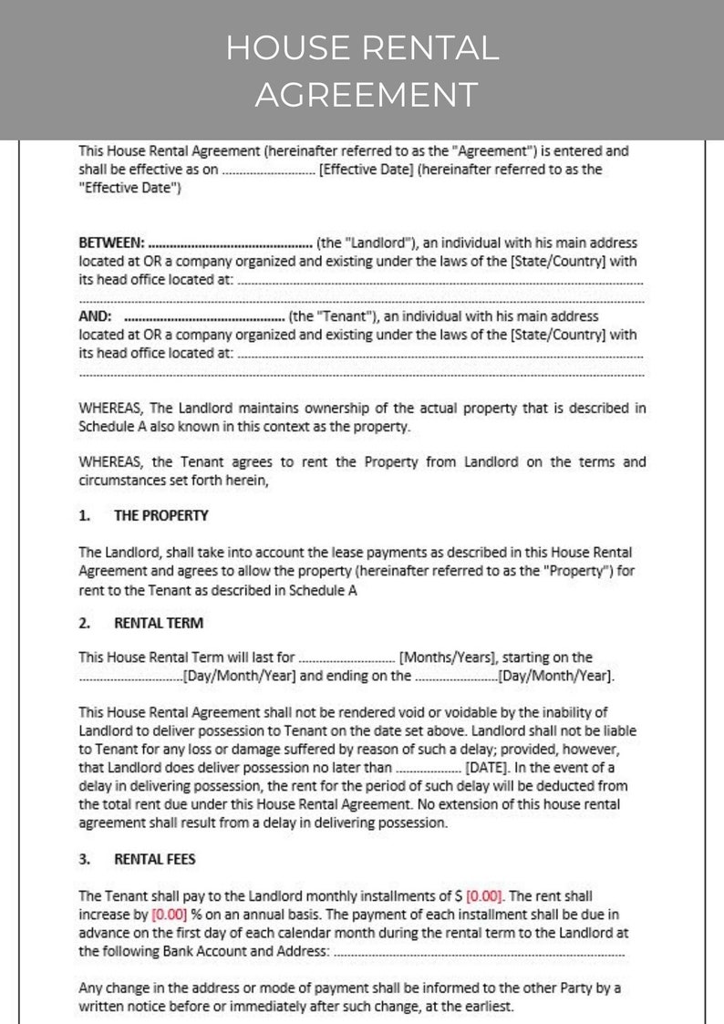 House Rental Agreement, Residential Lease, Rental Agreement, Lease