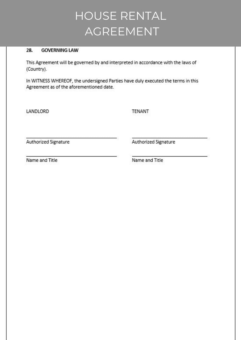 House Rental Agreement, Residential Lease, Rental Agreement, Lease