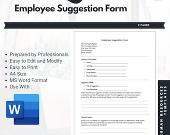 Plantilla de formulario de sugerencias de empleados Plantillas de documentos de recursos humanos