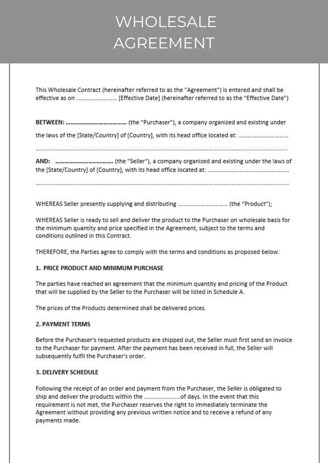 Wholesale Agreement Editable Template Wholesale Contract Etsy