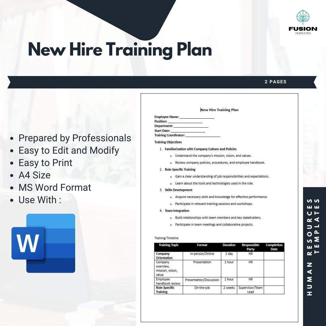 New Hire Training Plan Template - Etsy