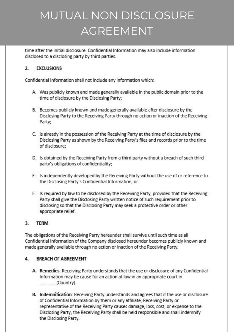 Mutual Non Disclosure Agreement Etsy