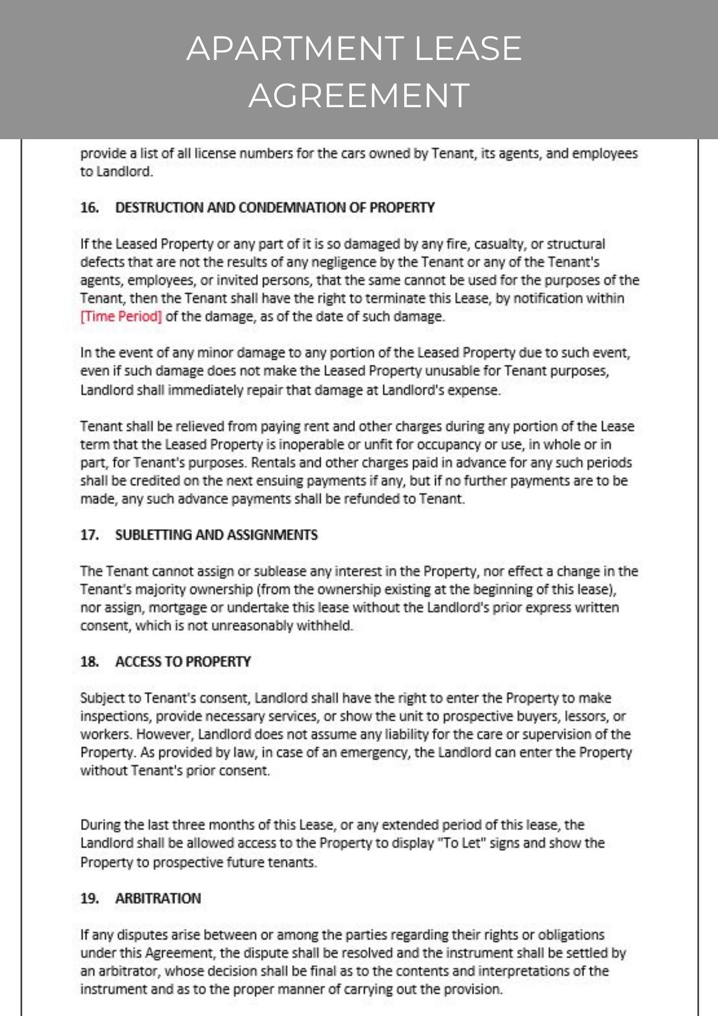 Apartment Lease Agreement, Rental Agreement, Residential Lease, Lease