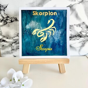 Skorpion Sternzeichen Karte – Handgemachte Grusskarte mit astrologischem Motiv – Geschenkidee aus der Schweiz