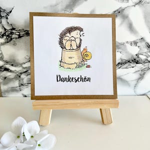Dankeskarte handgemacht mit Igel & Schnecke – Grusskarte „Dankeschön“ – Naturpapier Karte Schweiz – CHF 5.50