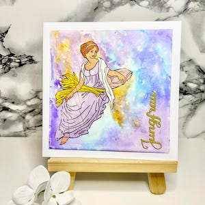 Jungfrau Sternzeichen Karte – handgemachte Astrologie Geburtstagskarte, Horoskop-Karte, Aquarell Sternzeichen