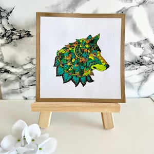 Biglietto d'auguri fatto a mano con motivo a lupo – Biglietto d'auguri artistico con mandala a forma di testa di lupo – Biglietto per gli amanti della natura e della fauna selvatica