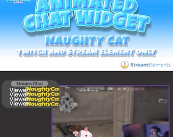 Konfigurowalny widżet czatu Twitch | Interaktywna animowana nakładka dla streamerów | Widżet czatu Twitch Naughty Cat