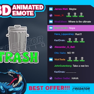 Trash Can 3D Animated Emote, Funny Emote, Bit Emote, Custom Emote, Cartoon Emote, Twitch Emote, Text Emote, Animated Emote, Stream Emote,